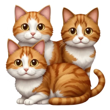3 sibling cats each are various different natural colours; brown tabby and white, calico, and ginger and white sticker