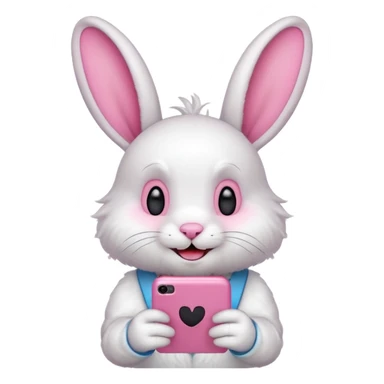 White rabbit on phone talking emoji sticker