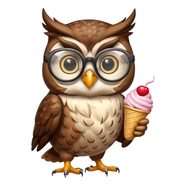 owl wearing glasses eating ice cream sticker