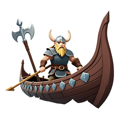 clash-of-clans-aesthetic_-cinematic-viking-longboat, rendered in a flat, bold vector style with minimal shading, featuring a striking dragon-headed prow slicing through icy, churning waters. shields on the side and vikings rowing The longboat’s intricately detailed shields and carved motifs evoke a sense of epic adventure and Nordic might, with billowing sails catching a dramatic, stormy sky backdrop. sticker
