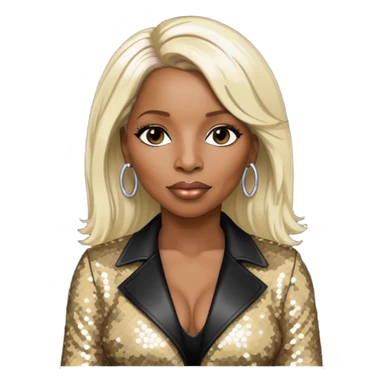Mary J Blige with long platinum blonde hair, dark brown sequin outfit sticker
