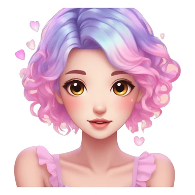 Gorgeous Beautiful Blushing Petite Colorful-Shiny-Pastel-Fairy-Anime-Girl with beautiful gradient pastel hair aesthetic sticker