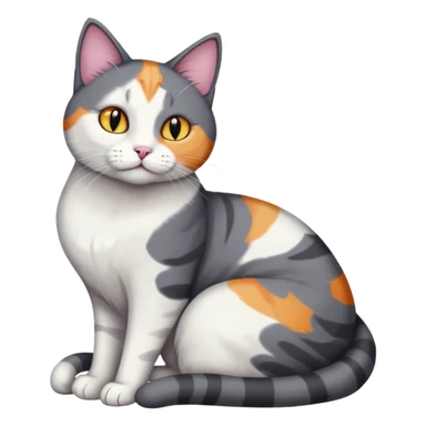full body large dark grey and white cat cuddling a colourful light patched calico + white tabby cat  sticker