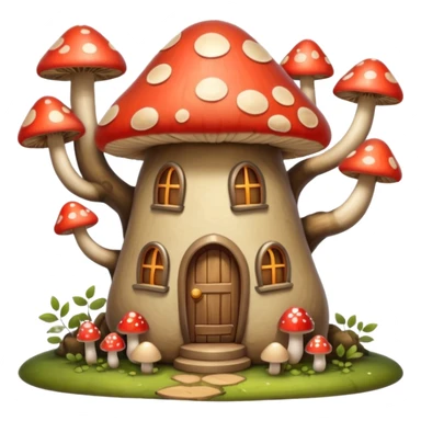 A whimsical style, mysterious yet very warm and beautiful mushroom house within tall skinny lush & bare trees sticker