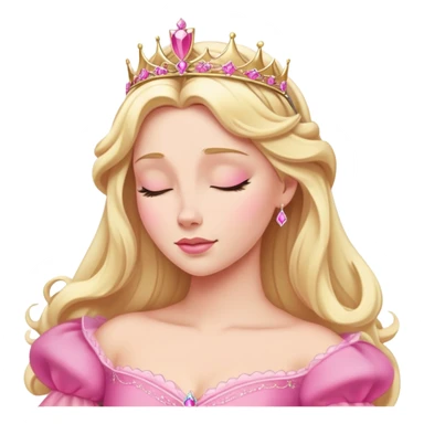Aurora Sleeping Beauty from hips up, iconic pink gown, blonde hair with tiara, minimal style but very recognizable sticker