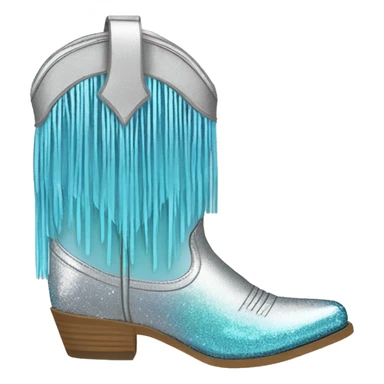 Realistic silver and pastel blue ombre pair of fashion cowgirl boots with sparkly shiny glitter fringe on them. sticker