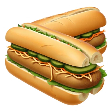 Cinematic Realistic B√°nh m√¨ Sandwich Dish Emoji, showcasing a crusty baguette filled with savory meats, pickles, and fresh herbs rendered with dynamic detail and appetizing lighting. sticker