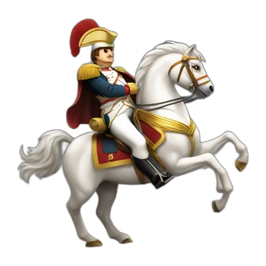 serious angry napoleon on white horse hold a golden eagle sticker