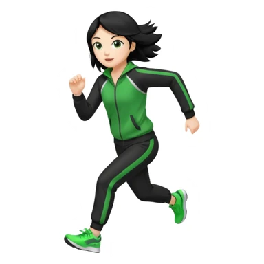 Girl with black hair and green and black track suit running sticker