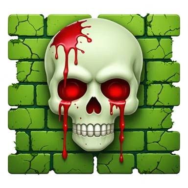 A moss covered green brick wall splattered with blood, in the style.of your bleeding skull art. sticker