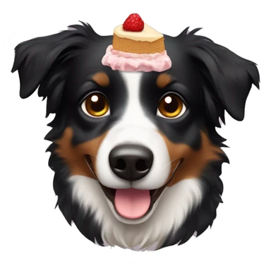 Small black australian shepherd dog with dessert  sticker