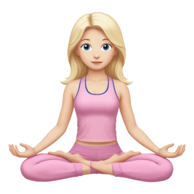 Long haired blonde with dark blue eyes yoga girl light pink clothes n sticker