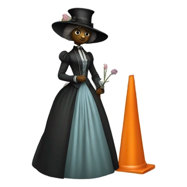 galora in Victorian dress elegant, full body, holding "big traffic cone" sticker