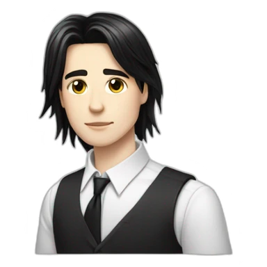 androgynous white boy bang black straight hair white shirt black tie sticker