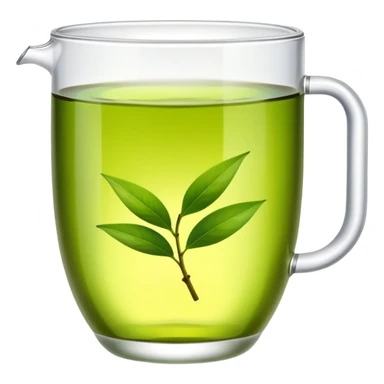 Green tea in traditional Chinese clear glass, fresh tea leaves, emoji style sticker