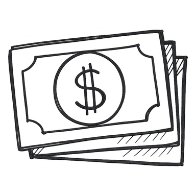 money icon, hand drawn style, sketchy black outlines, no fill, playful sticker