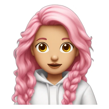 Long pink hair girl in white hoodie sticker