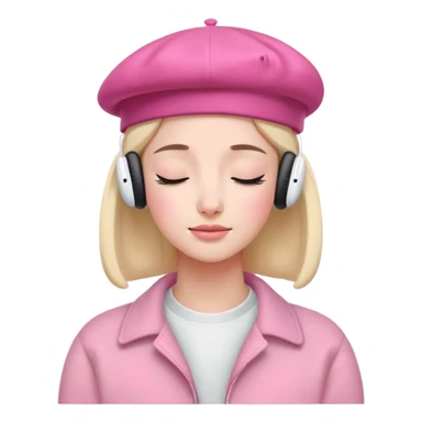 girl wearing a pink beret and AirPods Max headphones, listening to music with closed eyes sticker