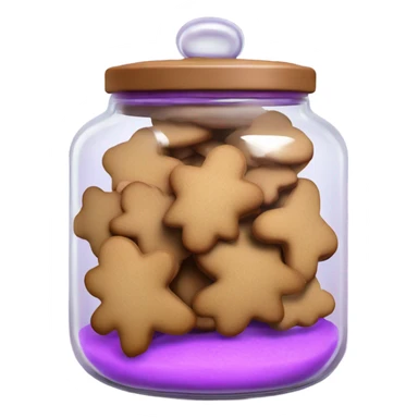 Realistic glass cookie jar with light purple lid full of gingerbread cookies isolated.  sticker