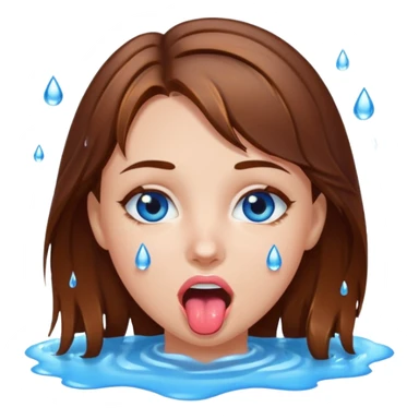 Girl with brown hair, blue eyes, a wet face and her tongue out. Can you make her face more wet sticker
