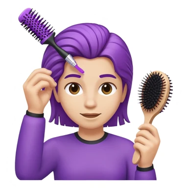 purple person brushing their hair with a hair brush, Apple iOS style emoji sticker