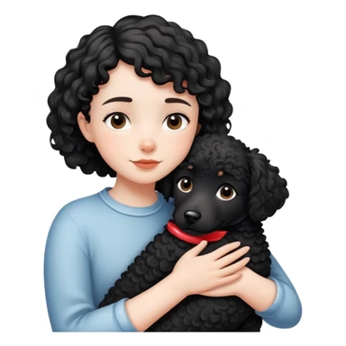 Short-haired girl hugging black curly dog sticker