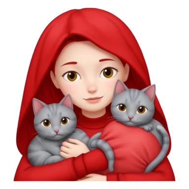 Make 20 gray cats cudling a person wearing all red  sticker