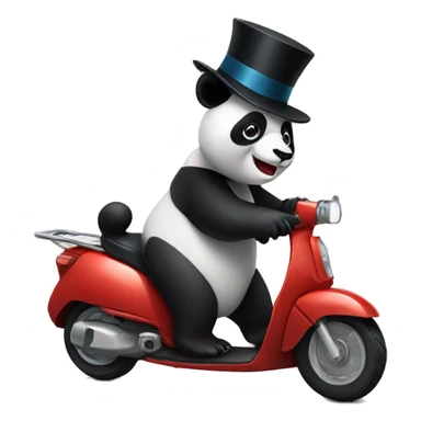 panda riding a scooter with a top hat on sticker