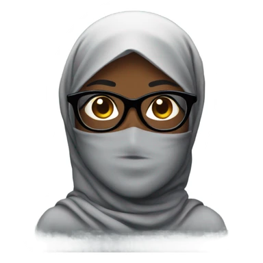 a darkskin lady with black swuared glasses and a hijab sticker