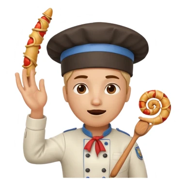  character that is police officer, Chef hat, Expressive body position, Skin or fur, Pepperoni, Frozen, Bus, Tribal outfit, Spiral horn, entertainment, Film studio, hat type, emotion.
 sticker