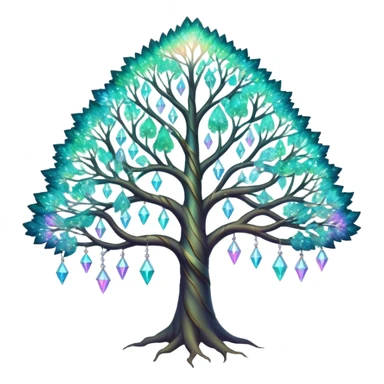 Spiritual magical ethereal iridescent tree with crystals hanging in it sticker