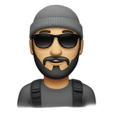 a man with black beard, gray Beanie, black sunglasses sticker