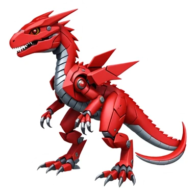 Cool Edgy Futuristic Red Digimon-Fakemon-Guilmon-Velociraptor-Dragon-Mecha full body sticker