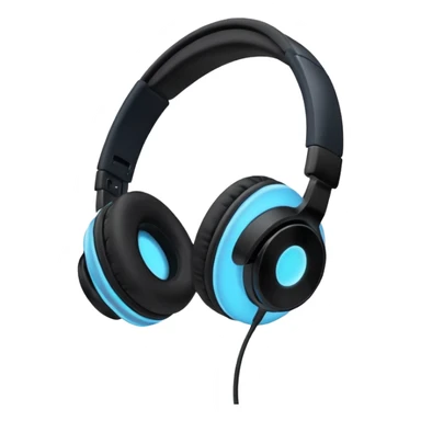 Cool black headphones tilted with a soft blue glow sticker