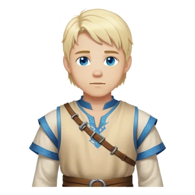 medieval summer outfit worn by a DnD themed fantasy male character. basic sleeveless tunic made of lightweight wool, slightly open at the sides for breathability. clothes only above the waist. The clothes full waist. The character's haven't arms. character is white-skinned, blonde hair, blue eyes, shoulder-length straight hair. sticker