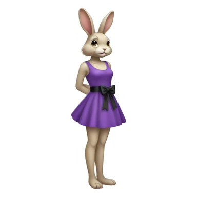 Female full body purple rabbit with a black bow sticker