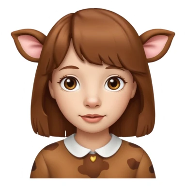 Make a cute girl brown cow with a brown wig and brown eyes sticker