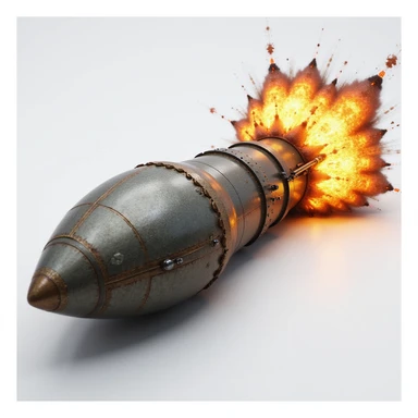 realistic emoji of the Father of All Bombs as a long missile with metallic texture, dramatic explosive details, and a sense of scale, photorealistic style sticker