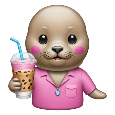 Seal wearing pink holding iced coffee sticker