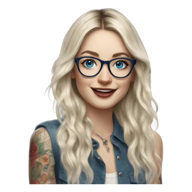 Hyper Realistic Balayage pale beautiful tattooed woman with glasses and blue eyes happy  sticker
