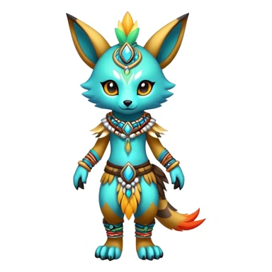 Anthro Sona Cool Edgy Cute Colorful Shy Shamanic Tribal Shiny Fakemon-Fantasy-Creature Full Body sticker