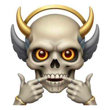 Skull mixed with demon with a halo doing shush sign sticker