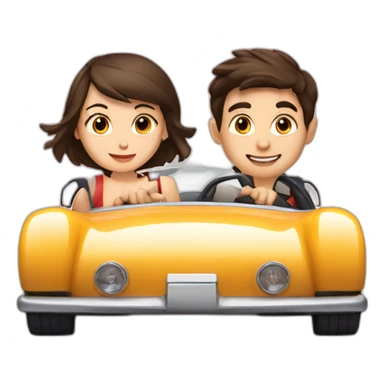 Brunette-boy-and-brunette-girl-roadster-car-driving sticker