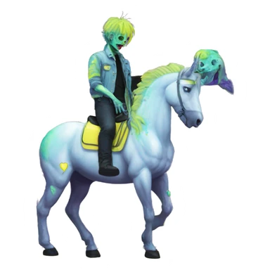 .Zombie_ Vaporwave black holographic oilslick zombie unicorn yellow caution tape graffiti Pegasus  sticker