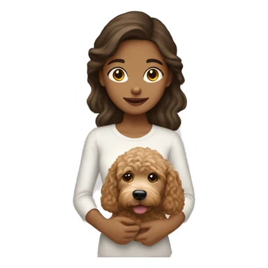 brunette girl holding beige golden doodle  sticker
