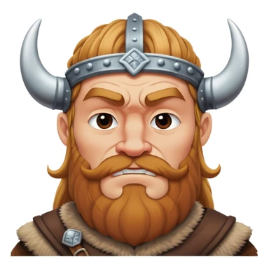  viking face with furrowed eyebrows looking upwards with thumb and index finger resting on its chin. sticker