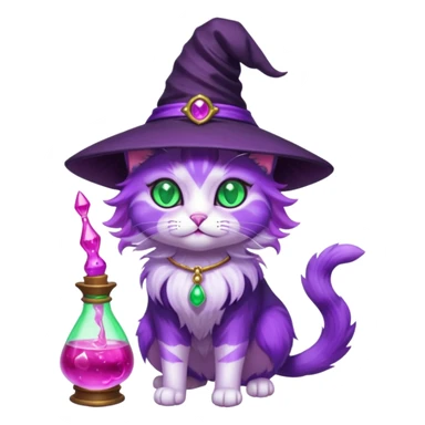 Purple witch cat full body with pink potion 🧪  sticker