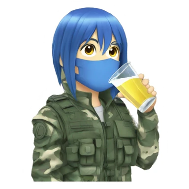 anime blue-hair drinking sipping flectarn camo sticker