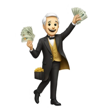 homme riche tient des billets dans ses mains et saute de joie sticker