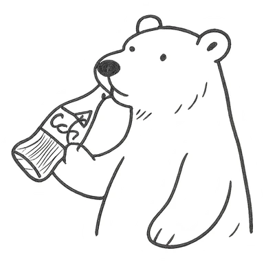 white polar bear drinking Coke, hand drawn outlined icon sticker